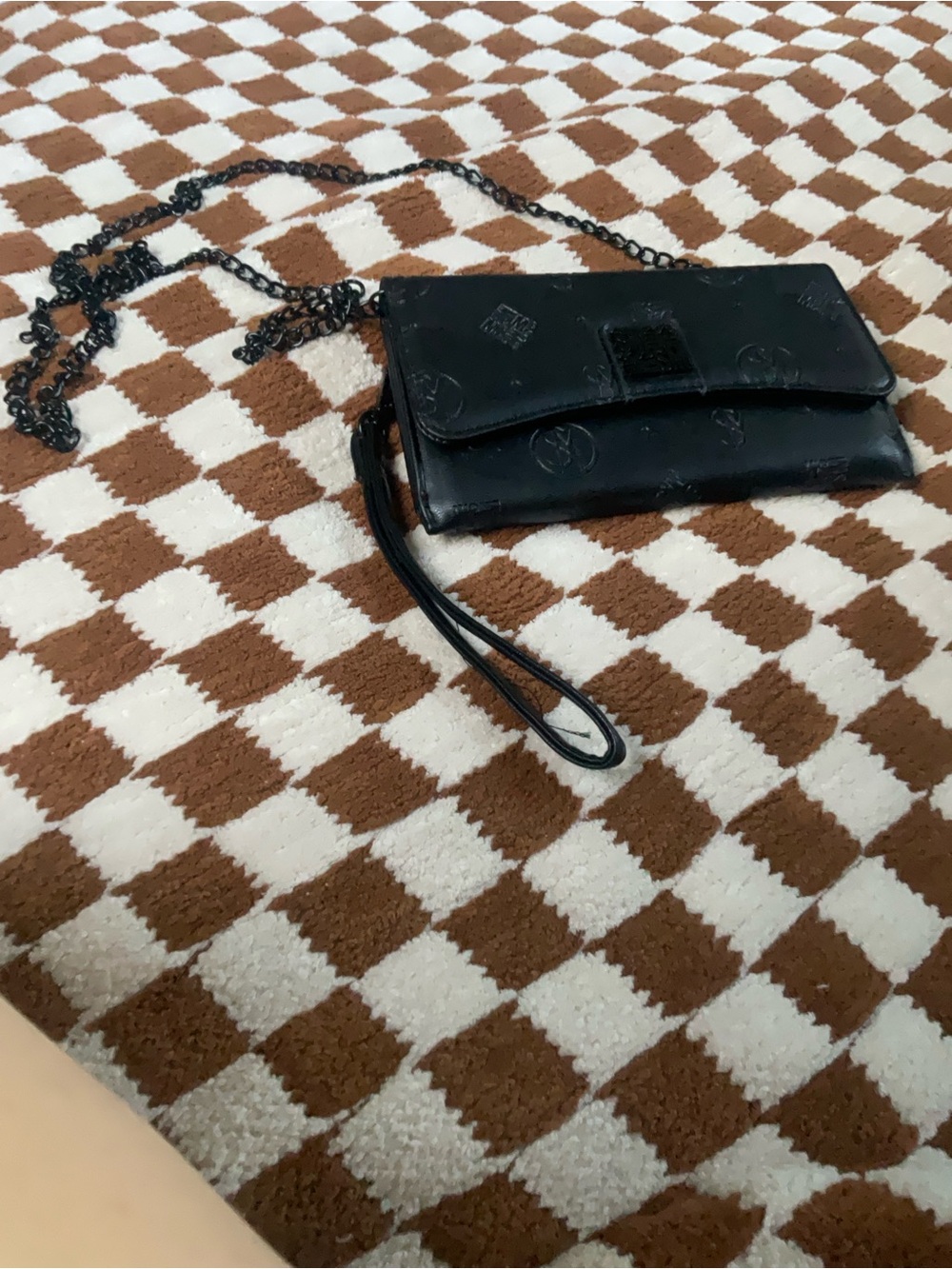 Steve Madden Black Leather Chain Wristlet Clutch